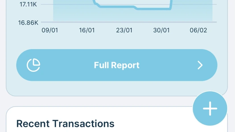 The home screen with the month's trend and the recent transactions under it